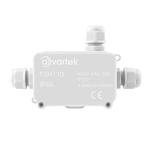 Image of AVARTEK - IP66 Junction Box Waterproof, 3-Way Outdoor Extension Electrical Cable Protector, PG9 Connector Gland, Cable Diameter Ø 4mm-8mm (White)