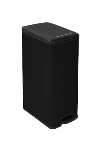 Image of CURVER 40L Slim Kitchen Pedal Deco Bin, 40 Litres, Matt Black, Waste Disposal for Kitchen, Home, Office & Recycling