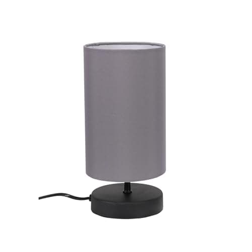 Image of ValueLights | Matt Black Cylinder Touch Dimmer Table Lamp with Grey Fabric Shade | Home Décor, Bedside & Desk Lamp | Includes Bulb