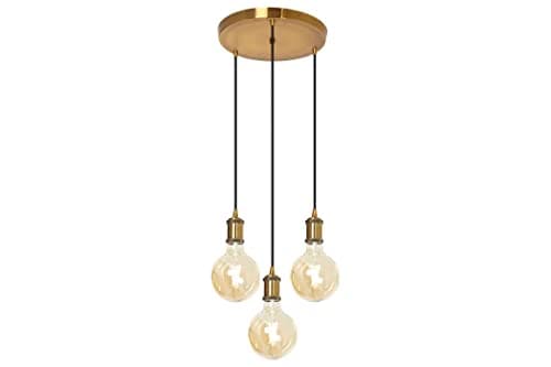 Image of 4lite Decorative 3 Light Circular Pendant Antique Brass Finish for E27 Large Screw Fit Lamp - E27 Bulb Not Included