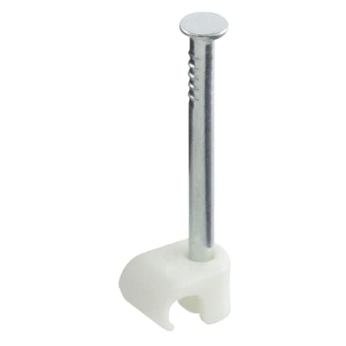 Image of GTSE Round White Cable Clips, For Cables 3-5 mm, Box of 100, Skirting Wire Nail Clips, Cable Tacks for Ethernet, Electrical Cables, Walls