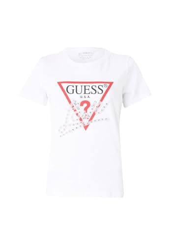 Image of GUESS Women's T-Shirt, Triangle Logo, Short Sleeve, White, white, M