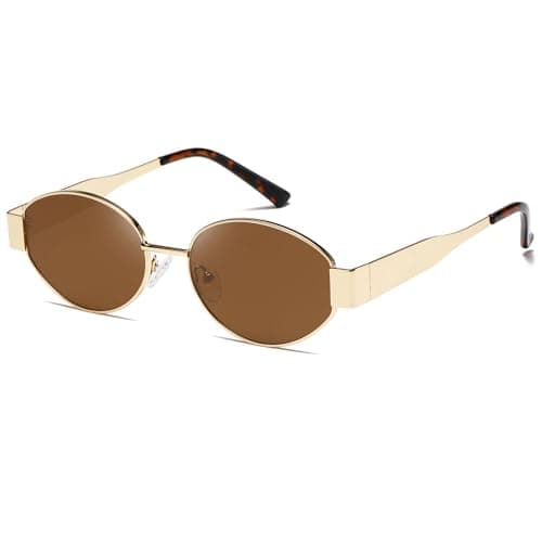 Image of kimorn Retro Oval Sunglasses for Women Men Trendy Sun Glasses Classic Shades UV400 Protection K1653 (Gold/Brown)