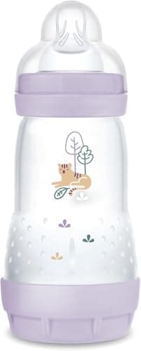 Image of MAM Easy Start Baby Bottle for Babies from 2-4 Months, 260 ml with Flow 2 Teat for 2+ Months, Made of SkinSoft Silicone, Organic Circular, Purple