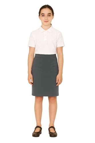 Image of L S U Girls School Skirt Elasticated Waist Pencil Skirt Casual Plain Everyday Wear Grey Black (Grey, 12-13 Years)