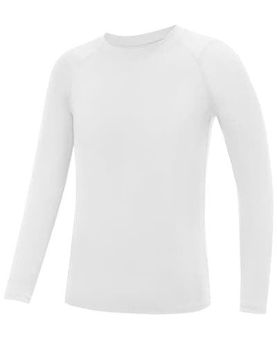 Image of WISMBOX Boys Base Layer Top, Kids Long Sleeve Compression Shirt, Quick Dry Breathable Sports Tops for Football Running White