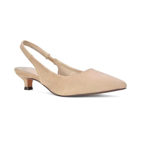 Image of Women's Low Kitten Heel Shoes Ladies Nude Faux Suede Slingback Point Toe Party Evening Wedding Pumps Size 6
