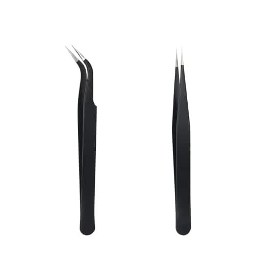Image of Aeuezxx Precision Tweezers, 2PCS Stainless Steel Tweezer, Straight and Curved Tip Tweezers, for DIY, Nail Art, Craft, Eyelash Extensions, Electronics