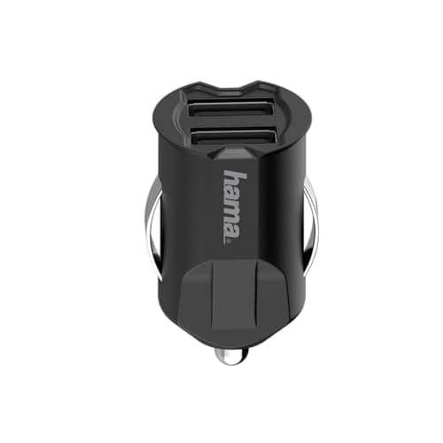 Image of Hama USB car charger with 12/24 V (car adapter for charging smartphone, mobile phone, tablet, USB A, 2 USB A ports for cigarette lighter) black