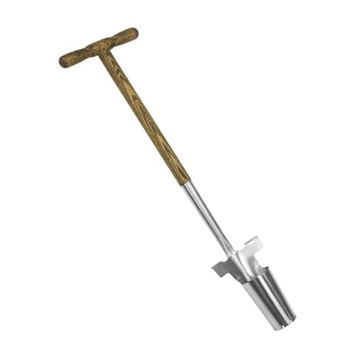 Image of Haliaeetus Long Handled Bulb Planter Tool, 37'' Bend-Proof Stainless Steel Bulb Planter, 4'' Depth Mark Long Handled Hole Digger, Bulb Planter with Comfortable T-Shape Wooden Handle for Planting Tulip