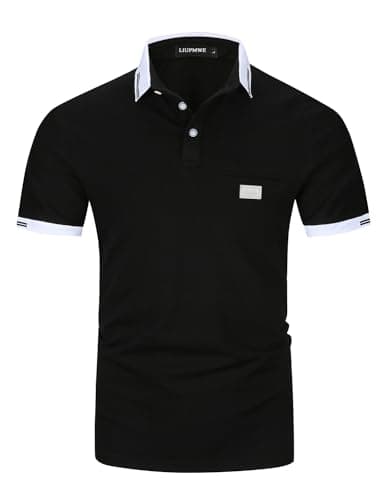 Image of LIUPMWE Mens Short Sleeve Polo Shirts Casual Classic Summer Contrasting Colors Basic Golf T-Shirt Tops,M,Black-39