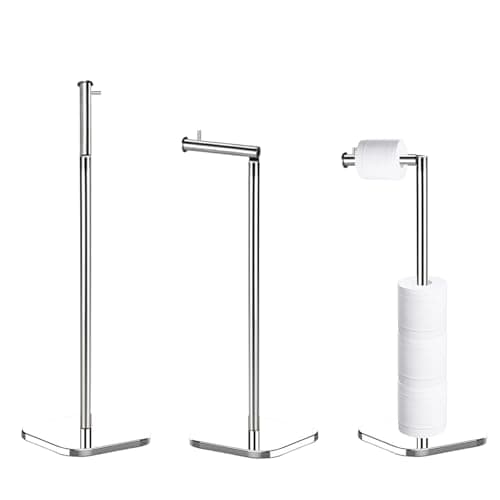 Image of Toilet Roll Holder Free Standing with Heavy Duty Base, Stainless Steel Toilet Roll Holder for 6 Rolls, Stylish Chrome Finish, Practical Design Toilet Roll Storage Stand for Bathroom (Silver)