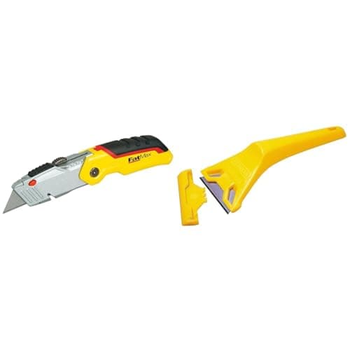 Image of STANLEY 0-10-825 FATMAX Retractable Folding Knife, Yellow/Silver & 0-28-590 593OC Plastic Window Scraper Compatible with Plastic