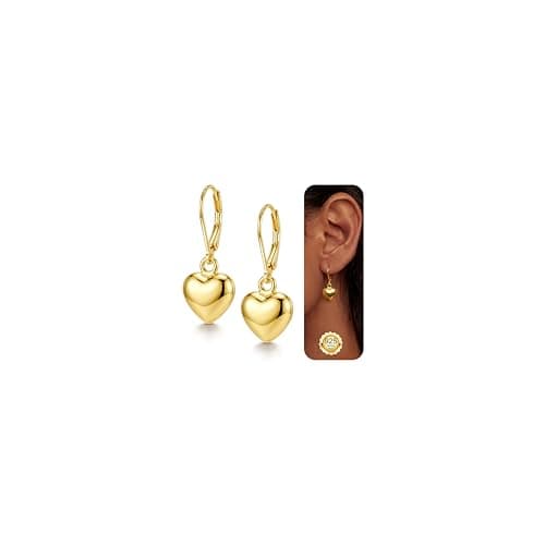 Image of Dochais Sterling Silver Drop Earrings for Women Gold Hypoallergenic Dangle Heart Earring Gold Silver Small Hanging Drop Earring Minimalist Dangle Leverback Pendant Earrings for Lady