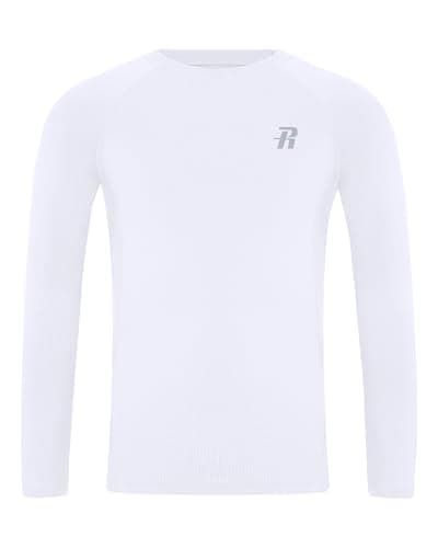 Image of Runhit Kids Base Layer Tops, Breathable Boys Compression Shirt Long Sleeve, Quick Dry Sports T-Shirt for Football Golf, White 11-12Years