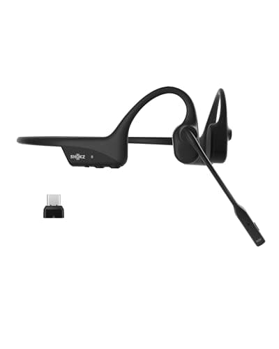 Image of SHOKZ OpenComm2 UC - Bone Conduction Bluetooth Stereo Computer Headset with Boom Mic, USB-C Compatible with PC and Mac, Zoom Certified, with Bookmark, Black(C120)