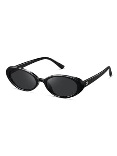 Image of kimorn Oval Sunglasses for Women Men Fashion Small Oval Sun glasses 90s Vintage Shades (Black/Grey)