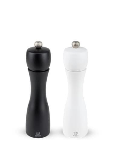 Image of Peugeot - Tahiti 20 cm Salt & Pepper Mill Set - Black Pepper & White Salt Included - Classic Grind System - PEFC Certified Wood - Lifetime Guaranteed Mechanism - Made in France - Black & White