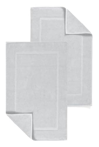 Image of Textile Do 2 Piece Cotton Bath Mats Terry Toweling Bathroom Rugs 1000 GSM Super Soft and Absorbent Floor Mat, Bathroom Shower Mat Set (Cotton, White)