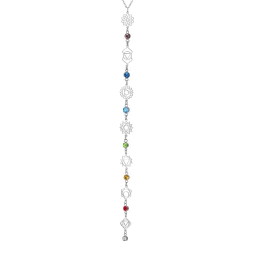 Image of LIKGREAT 7 Chakra Necklace for Women Stainless Steel Spiritual Healing Chakra Pendant Necklace Yoga Meditation Jewellery for Mother's Day (2-Silver)