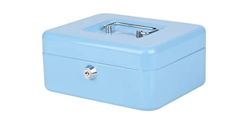 Image of Pavo - Premium 8-Inch Metal Cash Box 20 x 16 x 9 cm with 2 Keys and Removable Change Tray - Light Blue