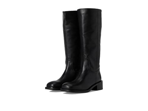 Image of Steve Madden Women's Riggs Knee High Boot, Black Leather, 7.5 UK