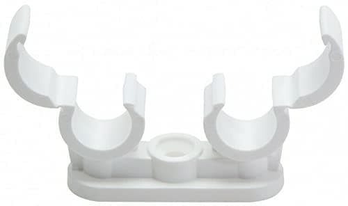 Image of 10 x fiXte Double Pipe Clips with Quick Lock Fastening for 15mm Pipes in White