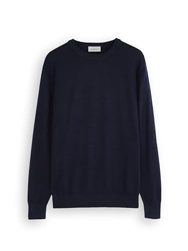 Image of Diana Studio - Men's Basic Crew Neck Jumper, 100% Merino Wool, Plain Colour, Long Sleeve, Regular Fit, Blue, L