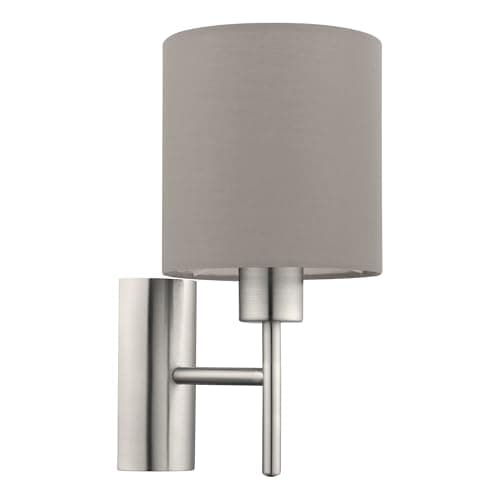Image of Eglo Pasteri Indoor Wall Light, Nickel Matt Steel and Taupe Fabric Lamp, Living Room and Hallway Wall Lighting, E27 Socket