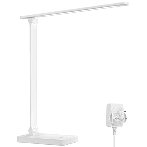 Image of Lepro Desk Lamp, LED Desk Lamp with Power Adapter, 9.2W 800lm, Dimmable Desk Lamps Office, 5 Brightness Levels x 5 Colour Modes, Touch Control, Suit for Office, Study, Bedroom, Nails, Reading, White