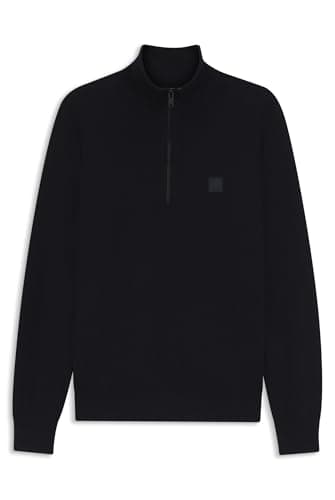 Image of BOSS Mens Zip Neck Sweater Long Sleeve Cotton Dark Blue XXL