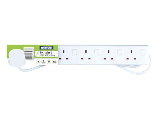 Image of STATUS Multi Plug Extension | 6 Socket Extension Cable | 2m Extension Lead | Individually Switched with Neon Indicator | S6W2MINDSS12