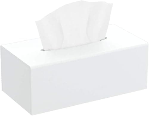 Image of HIIMIEI Acrylic Tissue Box Cover White Tissue Holder Napkin Dispenser for Home Office Restaurant-White