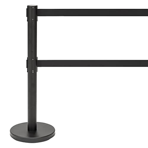 Image of Twin Retractable Queue Barrier, Pull Out Safety Tape (Black Post, Black Belt)