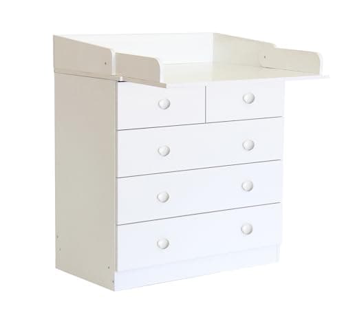 Image of Baby 5 Drawer Storage Unit With Foldable Changing Board - White