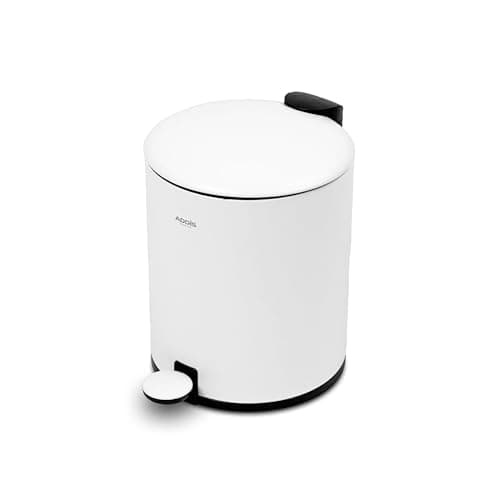 Image of Addis 5L Bathroom Bin – Soft Close Pedal Bin, Stylish & Compact Metal Waste Bin for Bathroom & Kitchen – Durable & Hygienic with Removable Inner Bucket, White