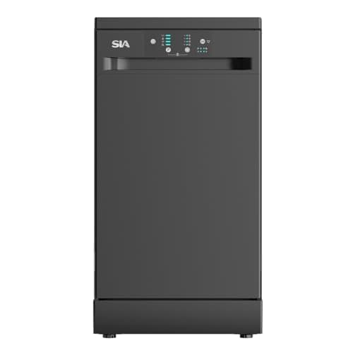 Image of SIA SFSD459BL Freestanding Dishwasher, Slimline 45cm Width, 9 Place Settings, Delay Start, 4 Programs, 29 Minute Quick Wash, Black