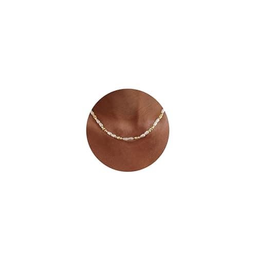 Image of Dochais Pearl Necklace for Women Gold Necklace with 4x6mm Irregular Pearls Choker for Wedding Graduation Ball Bride Pearls Jewellery Gift, 40+5cm