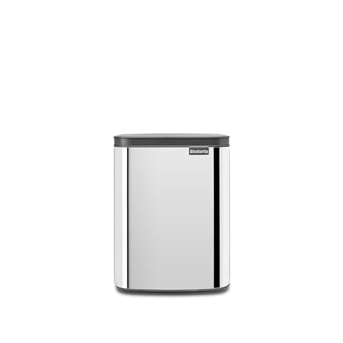 Image of Brabantia - Bo Waste Bin 7L - Small & Stylish Rubbish Bin - Easy Open and Soft Closing Lid - Hygienic & Space Efficient - Wall Mountable - for Bathroom, Toilet, Home Office - Brilliant Steel