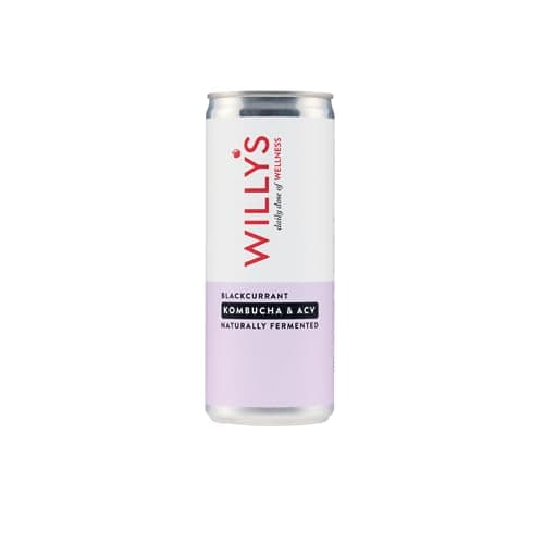 Image of WILLY'S Blackcurrant Kombucha & Apple Cider Vinegar - Probiotics For Detox & Gut Health - Vegan & Gluten Free - 12 x 250ml Cans - Sustainable ACV
