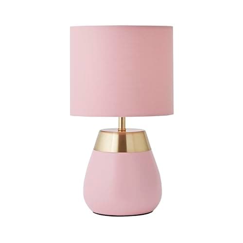 Image of ValueLights | Hurst Pale Pink Touch Table Lamp with Matching Drum Lamp Shade and Bulb | Table Lamp, Home Décor & Improvement Essential