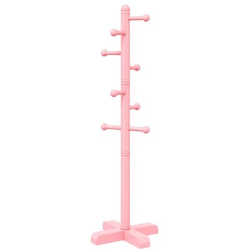 Image of Azaeahom Kids Coat Rack, Freestanding Coat Racks with 8 Hooks 2 Adjustable Height, Tree Coat Rack for Bedroom, Hallway, Entrance, Office, Hats, Handbags,Purse (Pink)