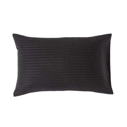 Image of HOMESCAPES Black Pure Egyptian Cotton Pillowcase Standard Size 330 TC 500 Thread Count Percale Equivalent Satin Stripe Housewife Pillow Case Pack of 2