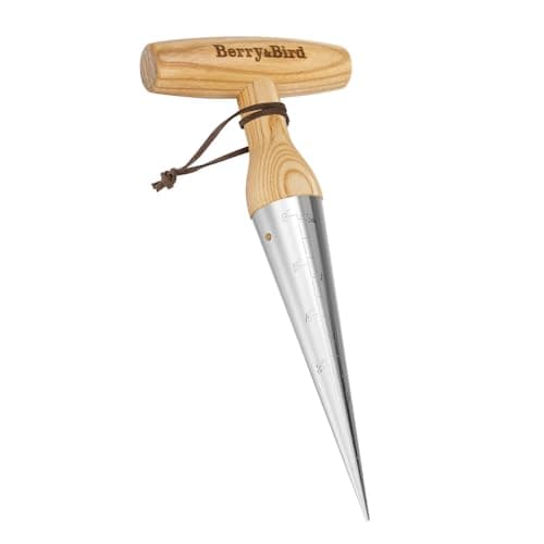 Image of Berry&Bird Stainless Steel Sow Dibbler, Garden Hand Dibber Tool with T-Handle & Sharp Tip, Ergonomic Dibber for Planting Bulbs, Seeds and Seedlings