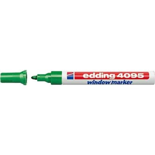 Image of edding 4095 Chalk Marker - Green - 1 Chalk Pen - Round Tip 2-3 mm - Medium-Tipped wet wipe Pen for Chalkboards, windows, Glass, mirrors - liquid Chalk Marker Pens for opaque coverage