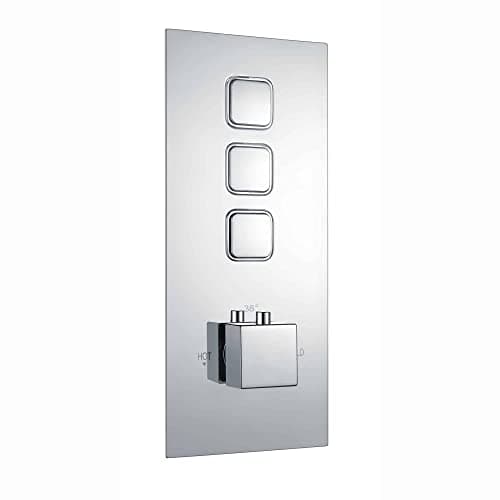 Image of ENKI, Spello, TSV017, Thermostatic Concealed Shower Valve with Push Buttons, Triple Square Taps with Three Outlets, Modern Shower Valve, Chrome