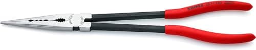 Image of KNIPEX Long Reach Needle Nose Pliers with Transverse Profiles Self-Service Card with Plastic Coating 280 mm, 28 71 280 SB