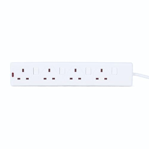 Image of STATUS Multi Plug Extension, 4 Socket Extension Cable, 1m Extension Lead, Individually Switched with Neon Indicator, White, S4WSS1MS12