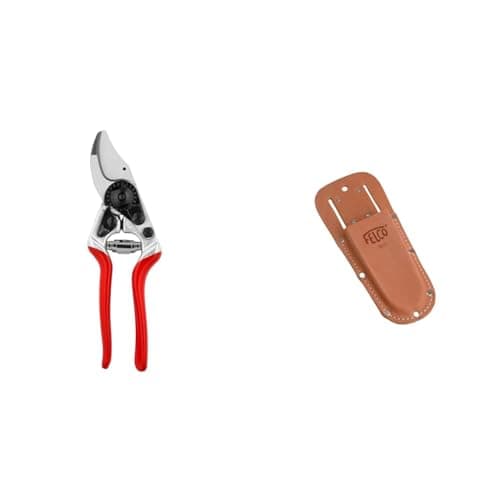 Image of Felco Model 14 Secateurs, Red & F-910 Model Leather Holster, Brown
