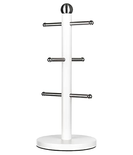 Image of Novel Solutions Stainless Steel Matt White Coated 6 Cups Mug Tree Kitchen Storage Rack